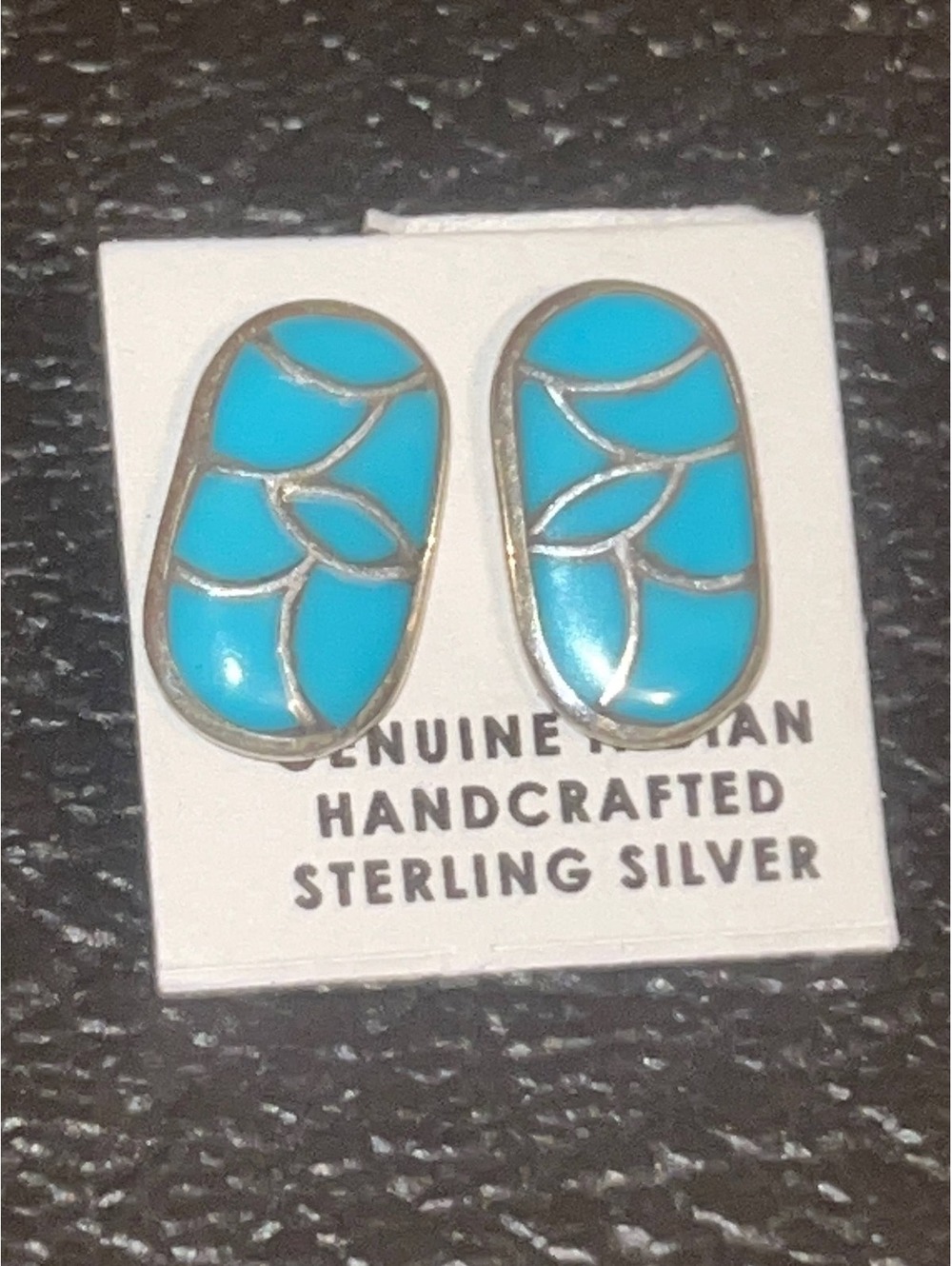 Zuni jewelry handmade sterling silver inlay turquoise stone cluster earrings